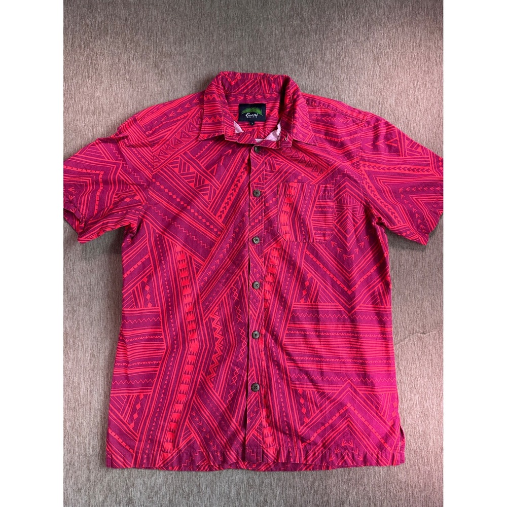 Eveni Pacific Mens Large Tribal Geometric Print Short Sleeve Button Down Shirt